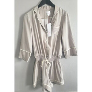 Parker Ally Romper Women's Taupe 100% Silk Drawstring Waist Size Medium NWT